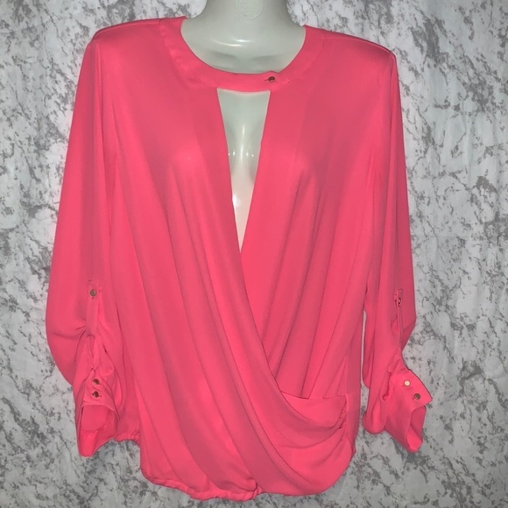ANTHROPOLOGIE RO & DE LONG SLEEVE WRAP BLOUSE PINK LADIES SIZE MEDIUM